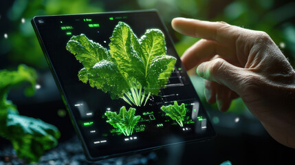 Aufkleber - digital representation of smart farming dashboard displaying vibrant lettuce plants. interface showcases data analytics and growth metrics, enhancing agricultural efficiency