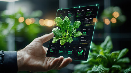 Aufkleber - digital representation of smart farming dashboard displaying plant data and analytics. interface shows growth metrics and environmental conditions for optimal farming