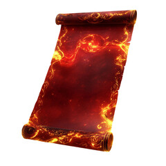 Wall Mural - A fiery red scroll with golden designs is shown unfurled against a black background; it appears magical and mystical.