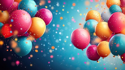 Poster - Vector illustration of a colorful abstract holiday background with flying balloons that is ideal for birthday cards, invitation designs, promotions, and advertising with a festive celebration atmosphe