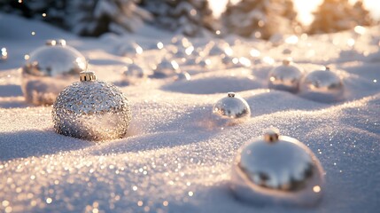 Wall Mural - A smattering of glittering decorations on a field covered with snow