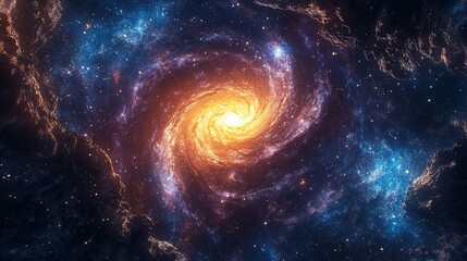Wall Mural - milky way galaxy illustration, vibrant spiral arms, radiant stars in blue and purple, earth-centered