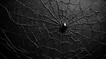 Spider Web on a Black Grunge Wall. Background for Halloween 