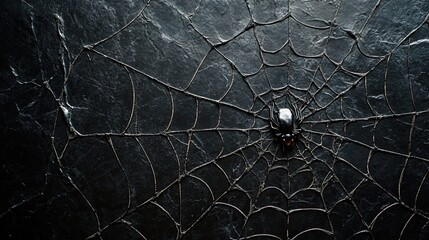 Spider Web on a Black Grunge Wall. Background for Halloween 