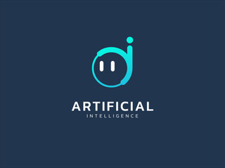 Wall Mural - artificial intelligence with letter a friendly face robot assistant technology analysis logo vector 