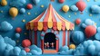 © Sarawut - A papercut illustration of a clown performing silly tricks, making kids laugh in a circus tent