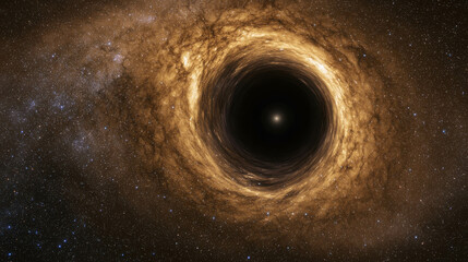 Wall Mural - black hole surrounded by halo of twisted starlight in deep space background