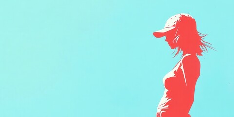 Wall Mural - Minimalist desktop background featuring a young female character, sleek design, cool color palette, youthful vibe, spacious layout.