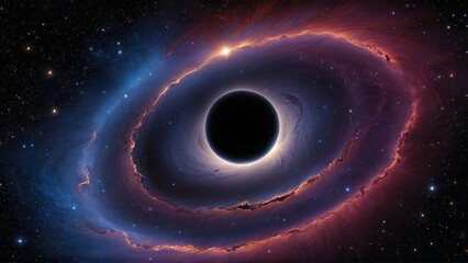 Wall Mural - A breathtaking panorama of a black hole in outer space, showcasing the swirling accretion disk and the fascinating gravitational effects surrounding it
