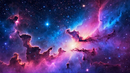 Wall Mural - A captivating wallpaper featuring a stunning outer space scene, showcasing a vibrant cosmic landscape filled with colorful nebulae, twinkling stars, and distant galaxies
