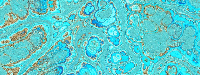 Aufkleber - A blend of vibrant blue and golden textures, representing aquatic patterns and organic forms in nature