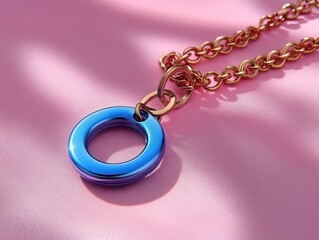 Poster - Colorful Blue Pendant Necklace on Pink Background with Shine