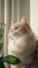 Naklejka na meble Cat adjusting to loving home in bright room heartwarming pet adoption story cozy indoor environment