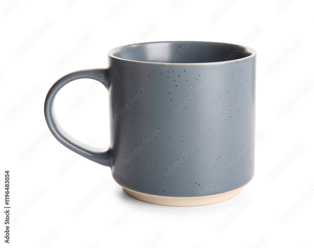 Grey ceramic mug on white background