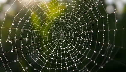 Wall Mural - a spider web with water drops on it