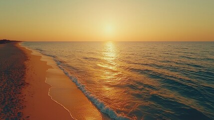 Canvas Print - Golden sunrise over tranquil ocean beach.