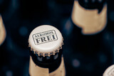 Bottlecap of beer bottle with label that spells "alcohol free" in German "Alkohol frei"