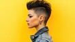 © Boonnam Burart - A bold mohawk haircut on a bright yellow background, radiating confidence and individuality.