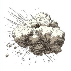 Wall Mural - dramatic explosion: a black and white ink drawing of a powerful blast, capturing the chaos and energ