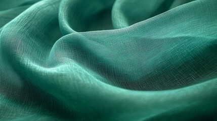 A close-up of emerald cotton fabric with smooth, even texture, highlighting the rich tones of green