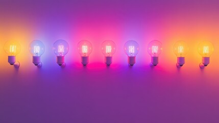 Sticker - Glowing light bulbs in vivid colors arranged symmetrically against a plain white surface