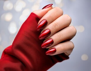 Beautiful red manicure on a woman's hand