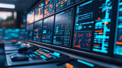 futuristic tech control room monitors - futuristic technology