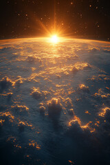 Wall Mural - Golden Sunrise Over Earthly Cloudscape From Space