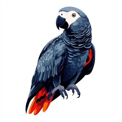 Wall Mural - Majestic African Grey Parrot: A Stunning Avian Portrait. Discover the vibrant colors and intricate details of this exotic bird in a captivating close-up shot against a clean white background.