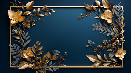 Wall Mural - A gold frame with flowers and leaves