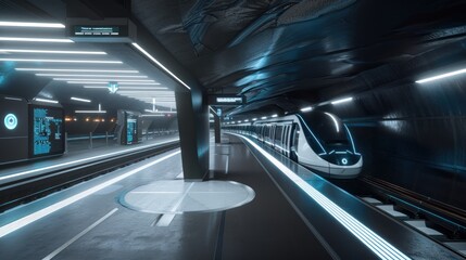 Canvas Print - Futuristic underground train station with modern design.