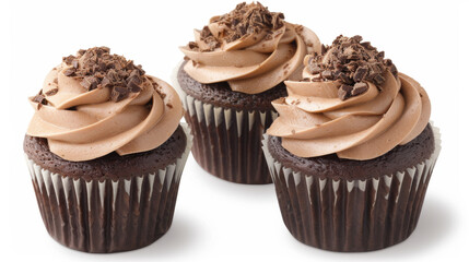 Wall Mural - Delicious chocolate cupcakes with creamy frosting and chocolate shavings, perfect for celebrations or sweet treat. Indulge in these delightful desserts