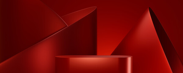 Wall Mural - red abstract geometric shapes and pedestal
