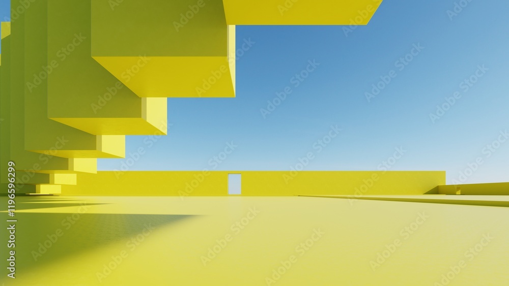 3d illustration of abstract minimal architecture background, geometric ...