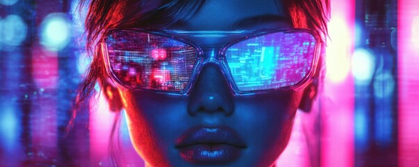Wall Mural - digital art glitch aesthetic: abstract glitch effect, vibrant neon colors, digital art, futuristic v