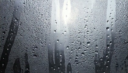 Wall Mural - closeup view capturing the intricate condensation of fog on a window glass surface, showcasing the d