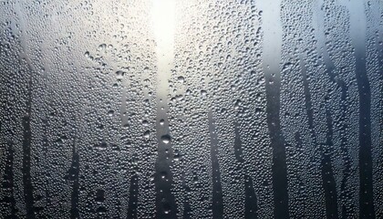 Wall Mural - closeup view capturing the intricate condensation of fog on a window glass surface, showcasing the d