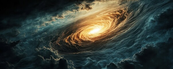 Wall Mural - earth seen from space, with swirling clouds and the sun rising on the horizon, illuminating the atmo