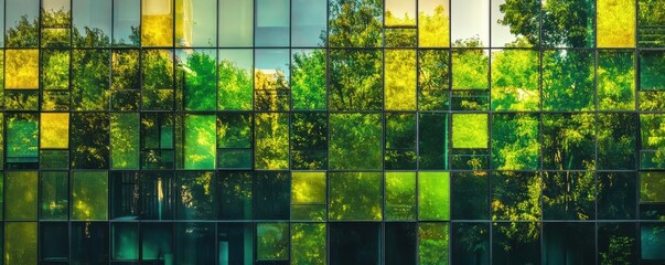 Wall Mural - exemplifying the esg - environmental, social, governance concept, a corporate glass building facade 