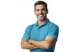 © Ace64 Studio - Portrait of a handsome smiling man in a blue polo shirt standing with his arms crossed isolated on a white background