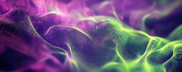 Wall Mural - futuristic glowing gradient in neon green and purple with grain overlay