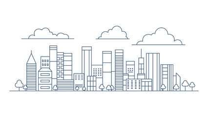 Wall Mural - Cityscape Skyscrapers Building Landscape in City Town with Line Outline Design Style