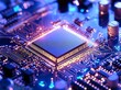 © Ace64 Studio - Advanced Innovation Technology Concept Visualization of Circuit Board CPU Processor Microchip of Neural Networking and Cloud Computing Data. Electronic circuit board close up.