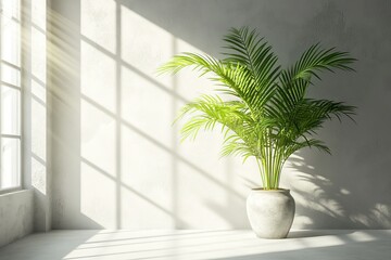 Wall Mural - Sunlit room with potted palm plant.