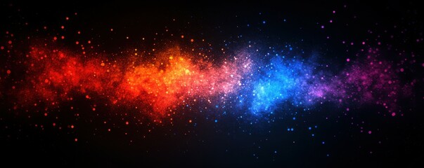 Wall Mural - grainy background, noise texture blue red orange abstract vibrant glowing color gradient shape on bl