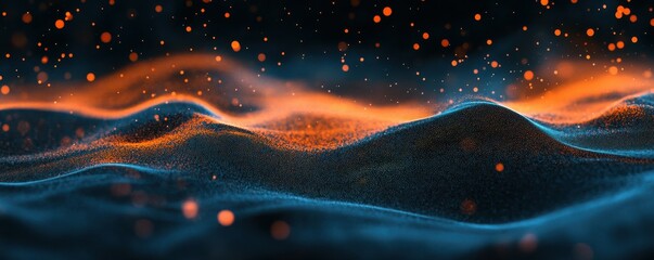 Wall Mural - grainy blue orange black background, abstract color gradient wave shape noise texture poster header 