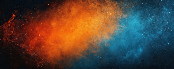 Wall Mural - grainy blue orange black background, abstract color gradient wave shape noise texture poster header 