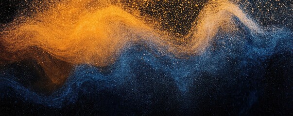 Wall Mural - grainy blue orange black background, abstract color gradient wave shape noise texture poster header 