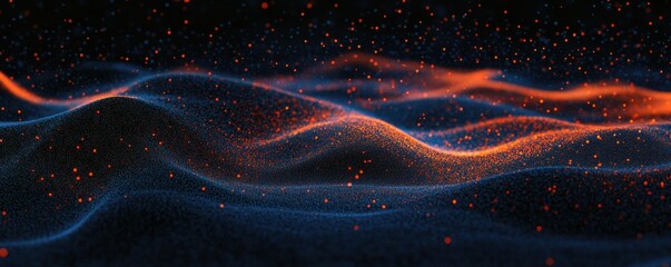 Wall Mural - grainy noisy poster background, dark blue orange red color wave black backdrop abstract header banne
