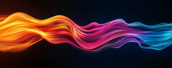 Wall Mural - a vibrant, flowing wave of colors in shades of orange, pink, and blue against a dark background, evo